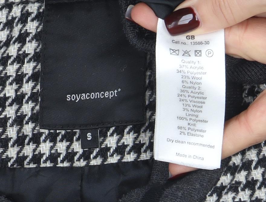 Soyaconcept Men Black & White Houndstooth Wool Blend Bomber Jacket S