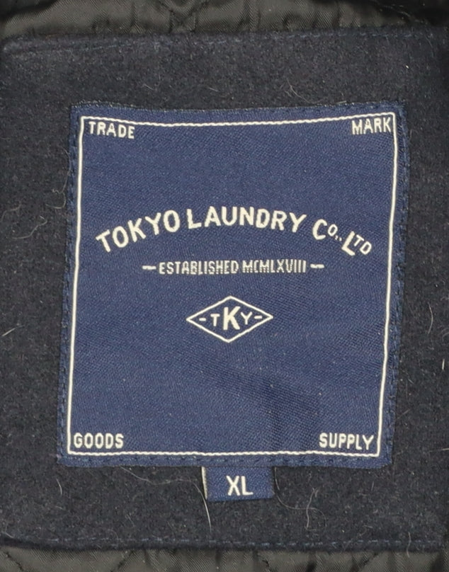 Tokyo Laundry Men's Black XL Polyester Lined Overcoat