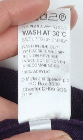 Marks and Spencer Women's Purple V-Neck Acrylic Jumper UK 14