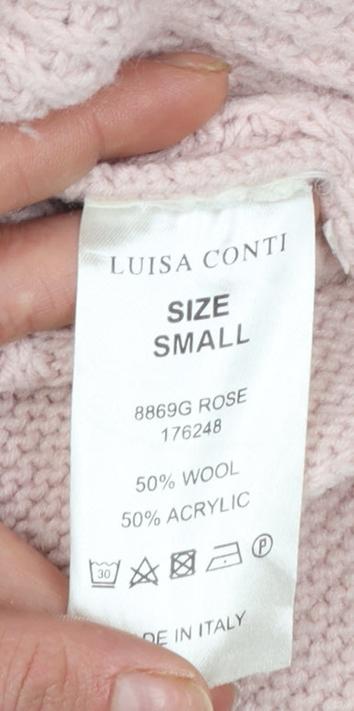 Luisa Conti Women Pink Wool Blend Open Knit Long Sleeve Cardigan S