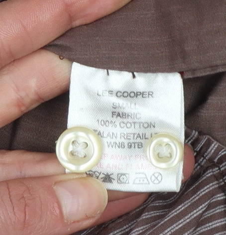 Lee Cooper Men's Brown Striped Cotton Long Sleeve Button-Up Shirt Size S