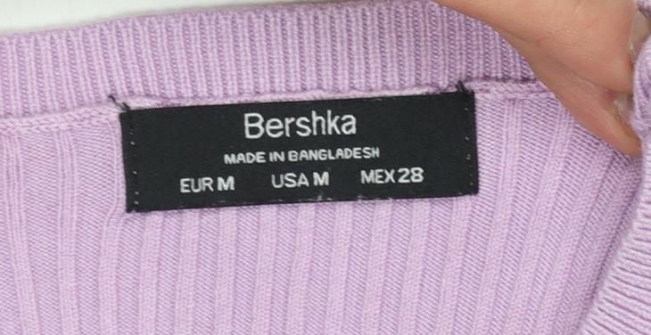 Bershka Women Purple Ribbed Knit Short Sleeve Basic T-Shirt Size 12