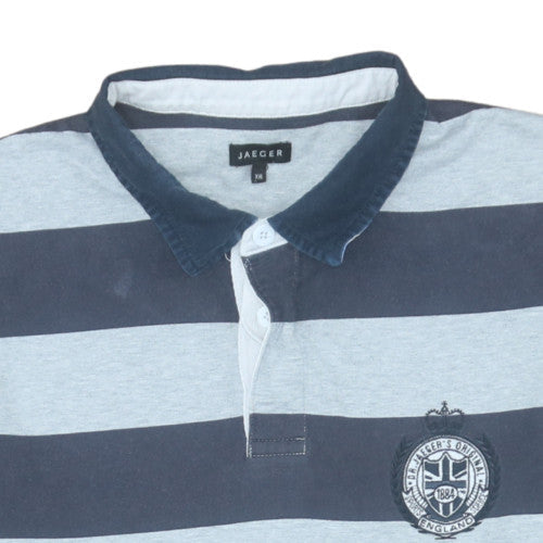 Jaeger Men's Blue 2XL Striped Collared Pullover Sweatshirt