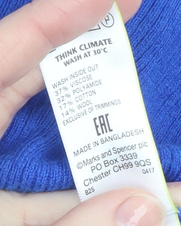 Marks & Spencer Women's Blue Boat Neck Button Pullover Jumper Size 14