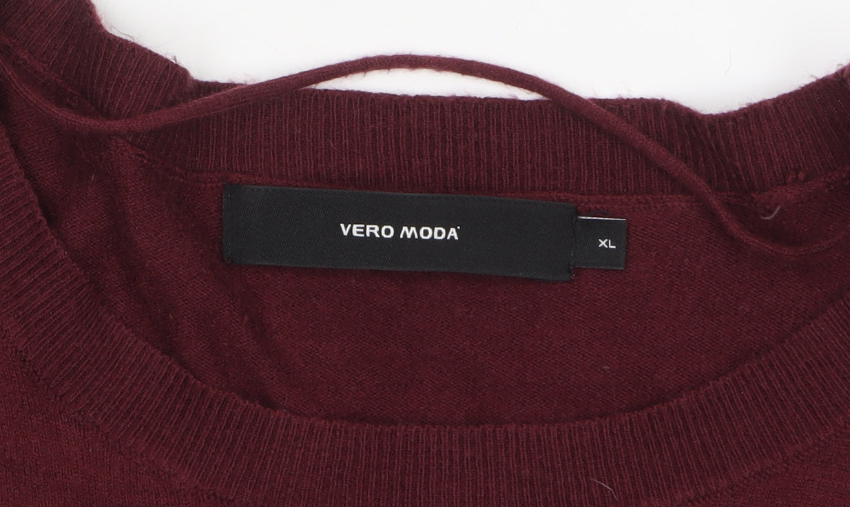 Vero Moda Women Burgundy XL Ruffle Sleeve Crew Neck Jumper