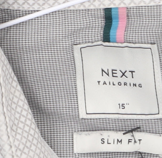 Next Men’s White Geometric Slim Fit Long Sleeve Shirt 15in