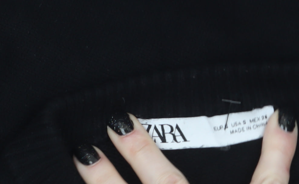 Zara Women Black Crew Neck Knit Pullover Jumper Size S