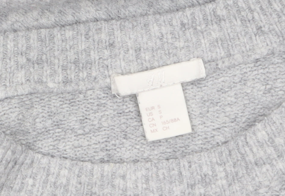 H&M Women Grey Cable-Knit Crew Neck Wool Blend Jumper Size S