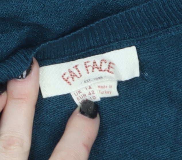 Fat Face Women's Blue Ruffle Crew Neck Long Sleeve Jumper Size 14