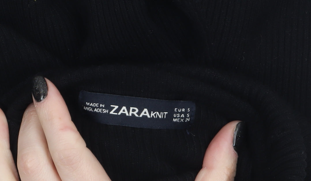 Zara Women Black Roll Neck Slim Fit Knit Jumper Size S