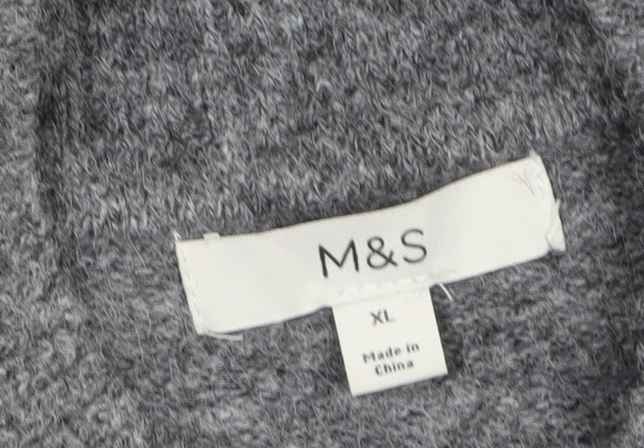 Marks & Spencer Womens Grey Wool Blend Mock Neck Pullover Jumper XL