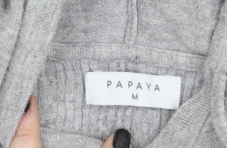 Papaya Womens Grey Cable-Knit Hooded Pullover Jumper M