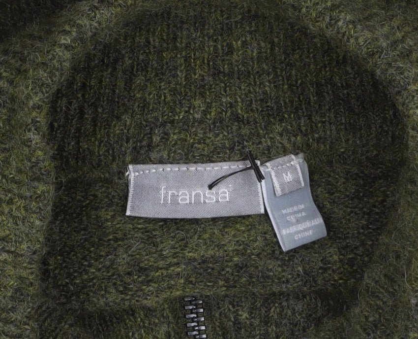 Fransa Women Green Wool Blend 1/2 Zip Long Sleeve Jumper Dress M