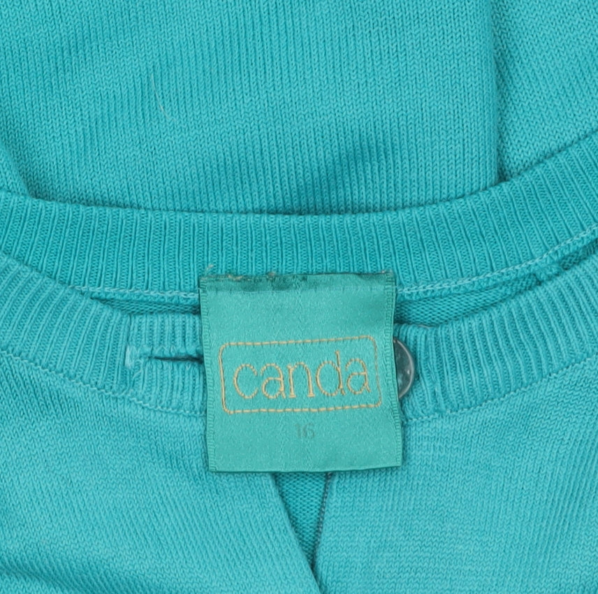 Canda Women’s Green Acrylic Crew Neck Cardigan Size 16