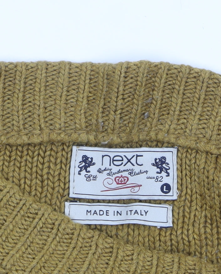 Next Men's Brown Wool Pullover Jumper L Chunky Knit Elbow Patches