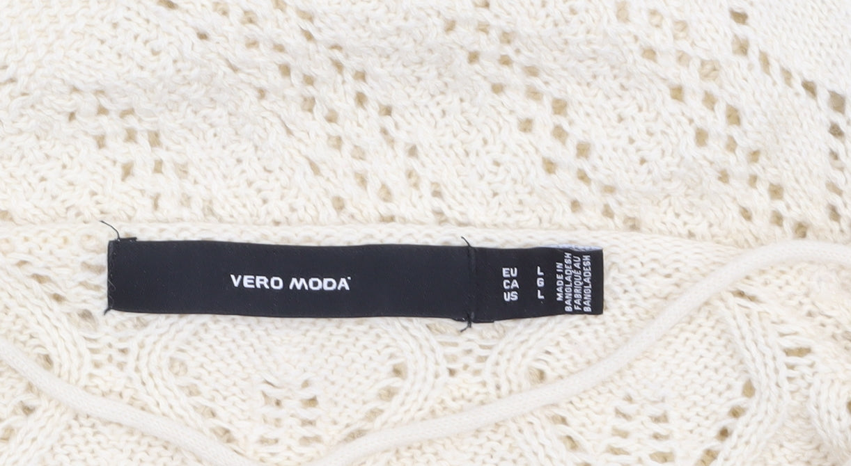 Vero Moda Women Ivory Open-Knit Cotton Jumper Size 12