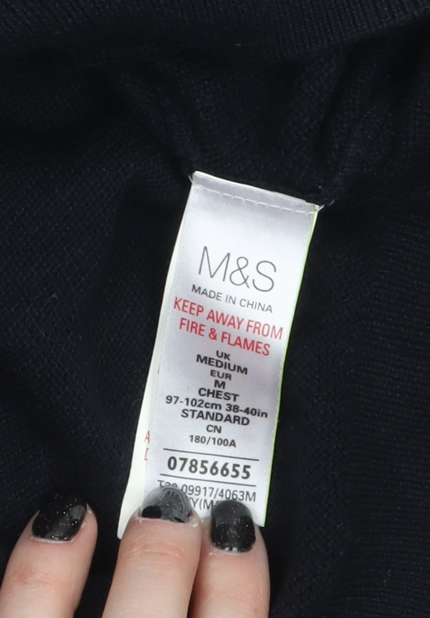Marks & Spencer Men's Black Cotton V-Neck Jumper M