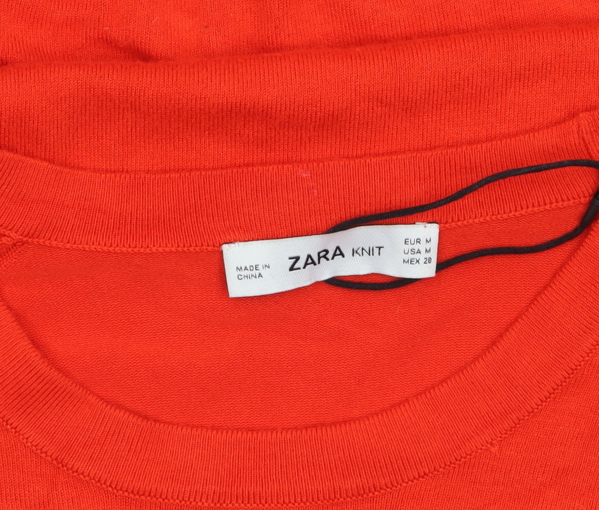 ZARA Women Red Knit Short Sleeve Crew Neck Pullover Jumper Size 12