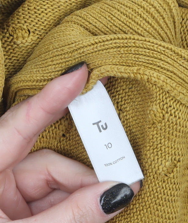 Tu Women’s Yellow 100% Cotton Crew Neck Chunky Knit Pullover Jumper Size 10