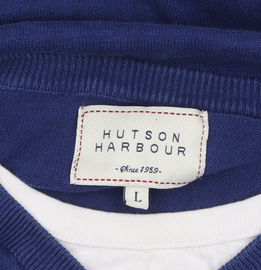 Hutson Harbour Men's Blue Cotton V-Neck Jumper Size L
