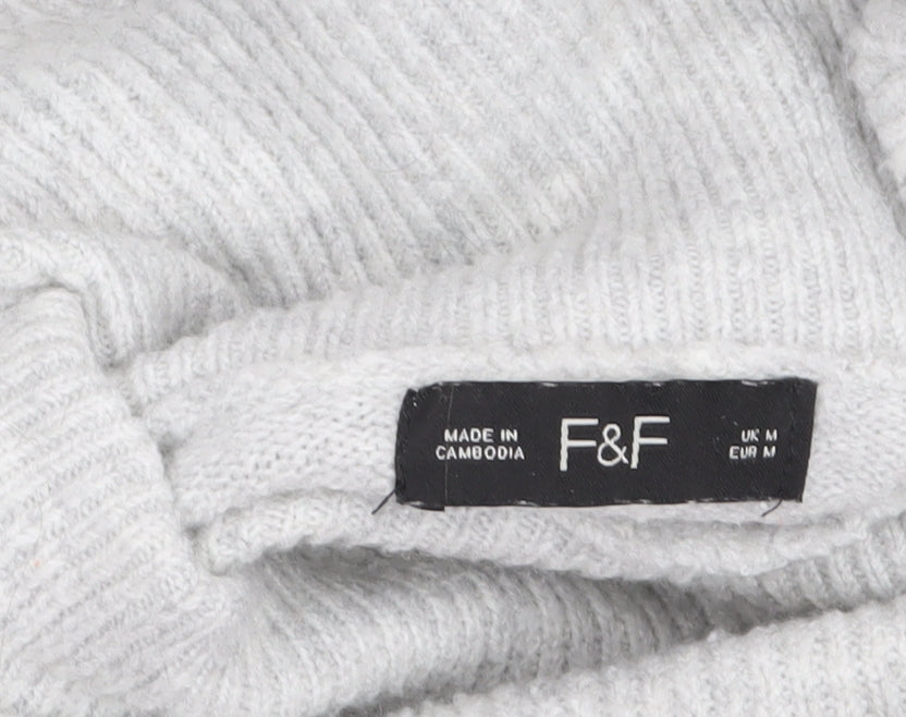 F&F Women's Grey Roll Neck Cable-Knit Long Sleeve Jumper M