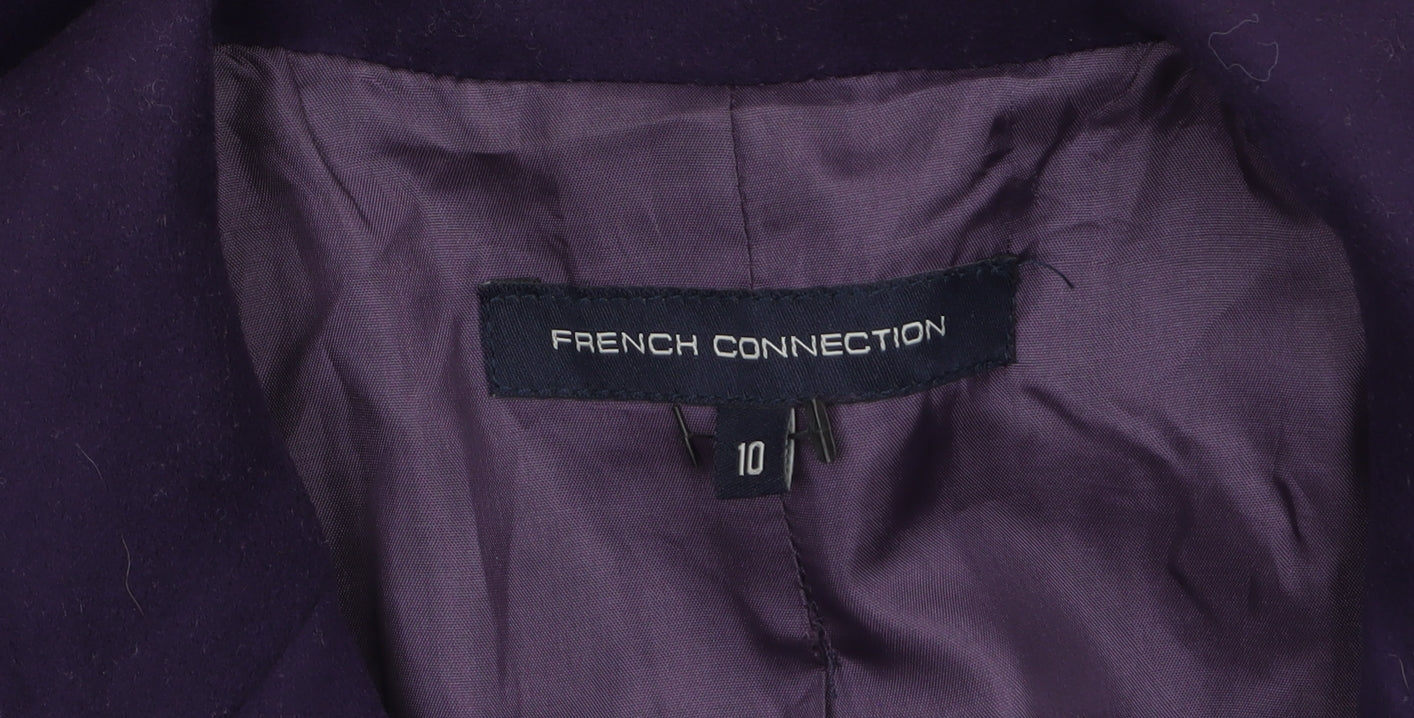 French Connection Women's Purple Wool Trench Coat Size 10 Belted Long