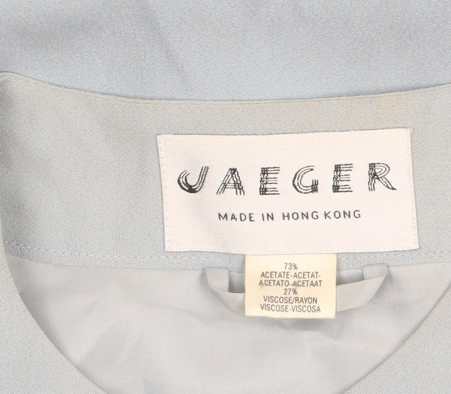 Jaeger Women Blue Mid-Length Coat Size 12 Acetate Blend Classic Style