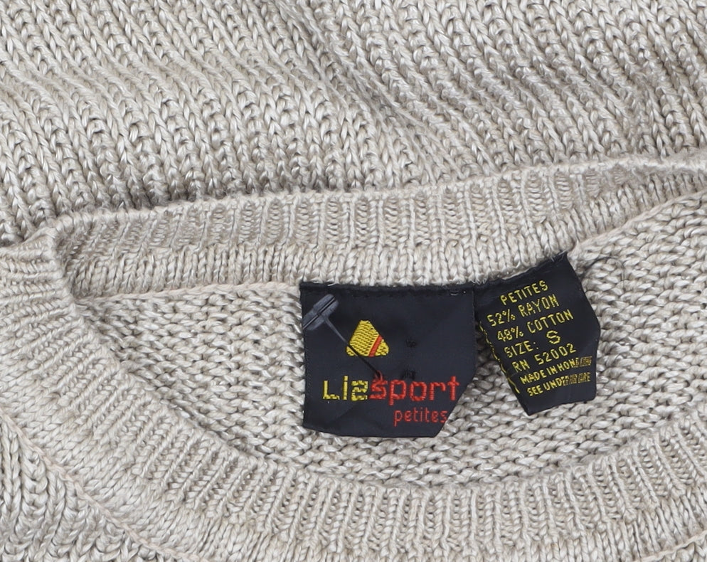 Lizsport Petites Womens Beige S Knit Crew Neck Striped Jumper