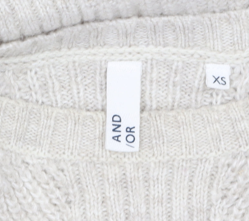 AND/OR Womens Beige Chunky-Knit Pullover Jumper XS Relaxed Fit