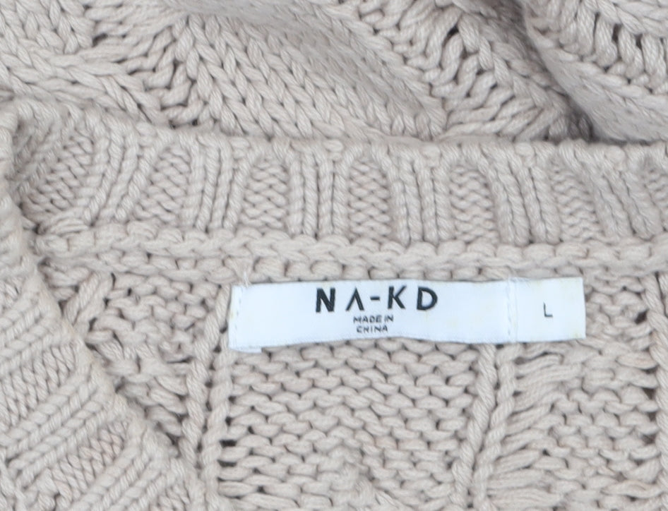 NA-KD Women Beige Cable-Knit Cotton Blend Jumper L