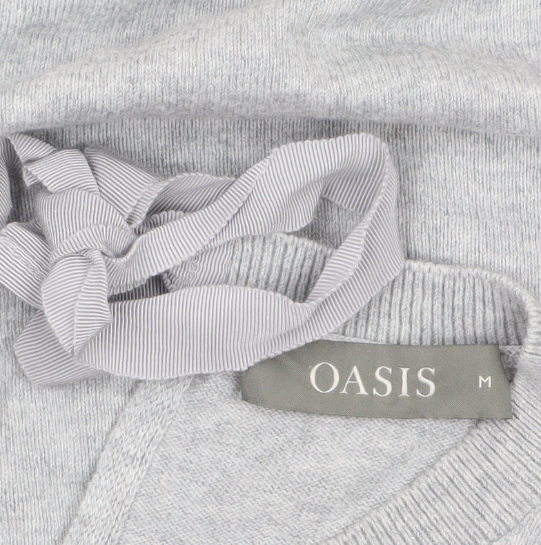 Oasis Women's Grey Beaded Bow Knit Pullover Jumper Size M