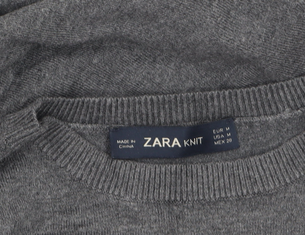 Zara Women Grey Knit Crew Neck Pullover Jumper Size 12