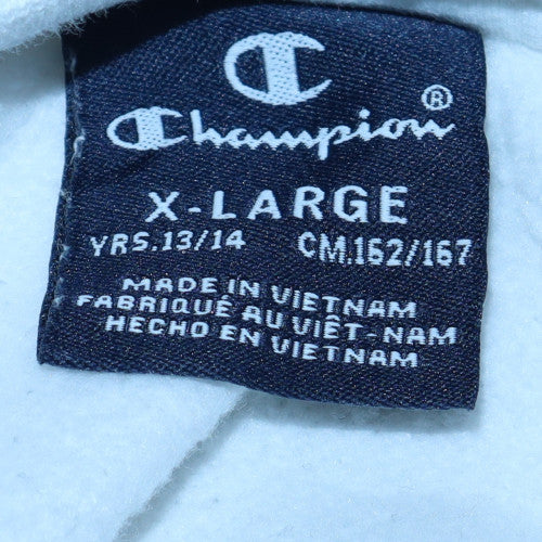 Champion Boys White Fleece Pullover Sweatshirt XL 13-14Y Logo Print Crew Neck