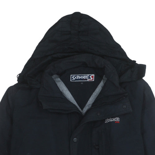 Schott NYC Men's Black Hooded Parka Jacket Size L Waterproof Lined