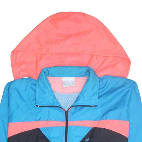 Adidas Womens Blue Retro Windbreaker Jacket L Hooded Full Zip Lightweight