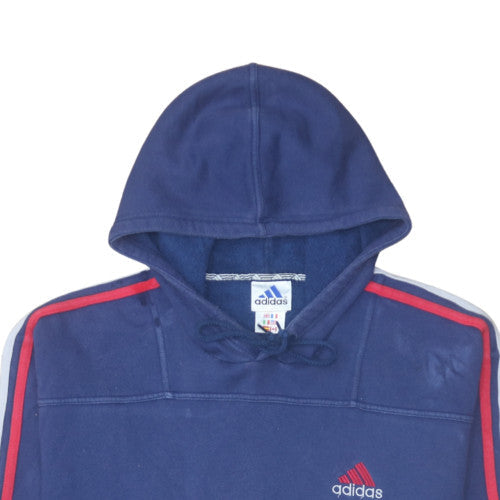 Adidas Men Blue Pullover Hoodie L Sports Fleece Logo Sweatshirt