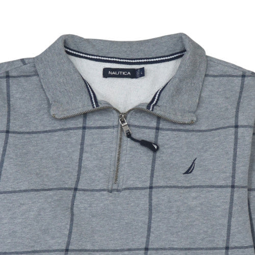 Nautica Men's Grey Check 1/4 Zip Fleece Sweatshirt Size L