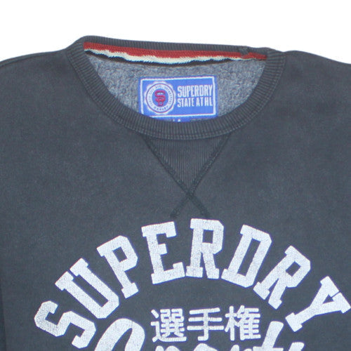 Superdry Men's Black Crew Neck Pullover Sweatshirt L Sports Japan 72