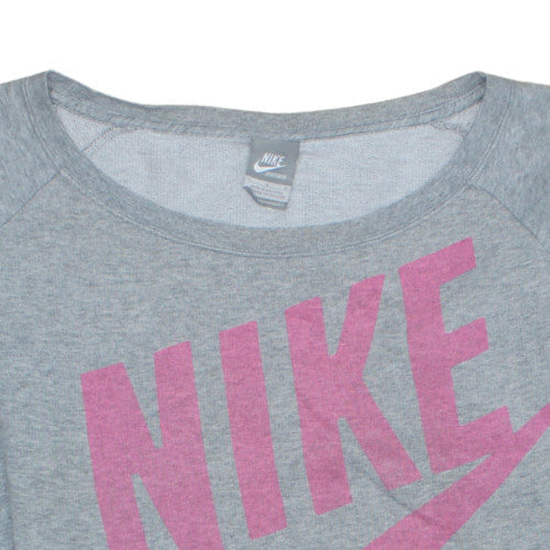 Nike Womens Grey Pink Logo Pullover Sweatshirt Size L