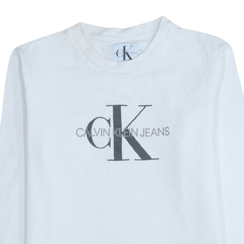 Calvin Klein Jeans Men's White Logo Pullover Sweatshirt M