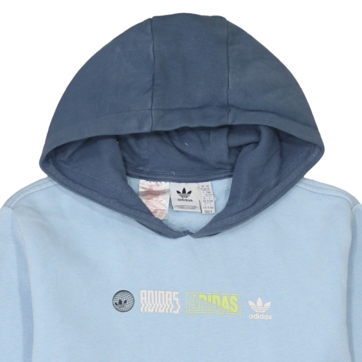 Adidas Boys Blue Graphic Print Pullover Hoodie 15-16 Years Cotton Blend