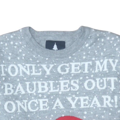Threadbare Men Grey Christmas Santa Funny Pullover Jumper M