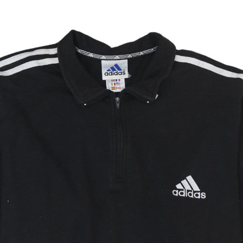 Adidas Men Black L 1/4 Zip Collared Sports Sweatshirt Vintage