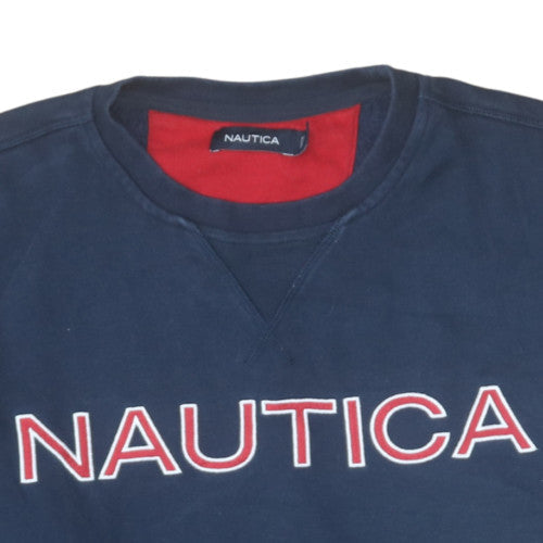 Nautica Men's Blue Crew Neck Pullover Sweatshirt L Embroidered Logo