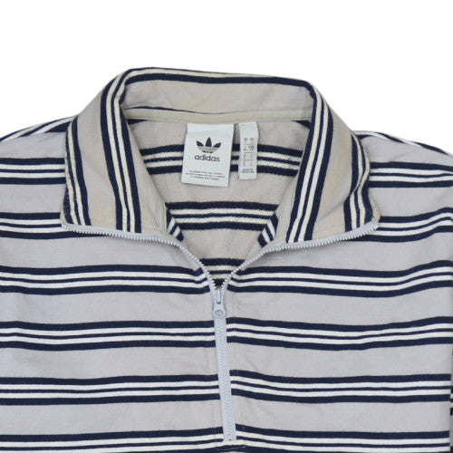 Adidas Mens Grey Striped 1/2 Zip Sweatshirt Size S Long Sleeve