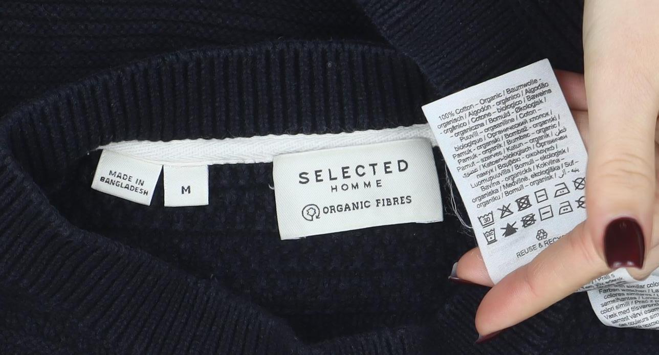 Selected Homme Men’s Black Cotton Knit Pullover Jumper Size M