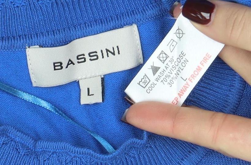 Bassini Women Blue Long Sleeve Crew Neck Pullover Jumper Size L