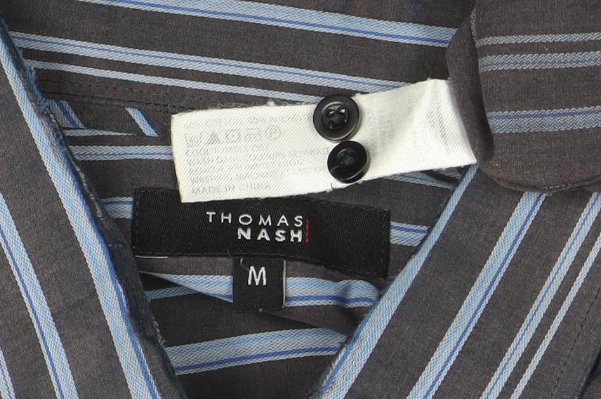 Thomas Nash Men's Blue Striped Long Sleeve Cotton Shirt M