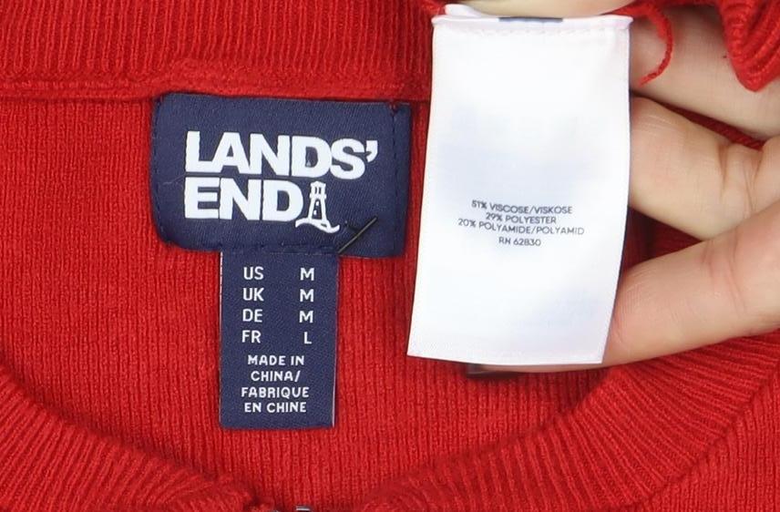 Lands' End Women's Red Full Zip Knit Jumper Size L