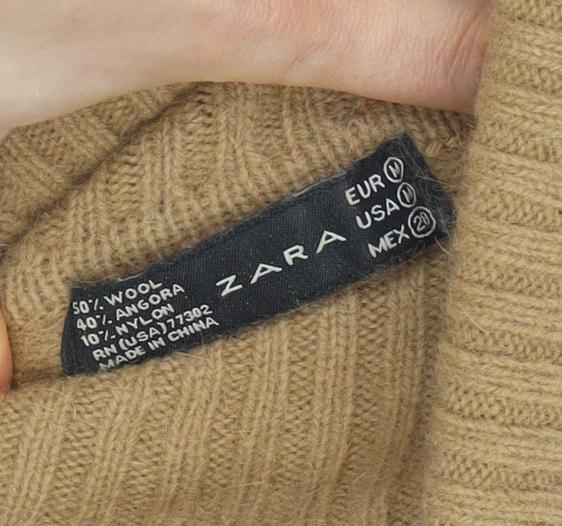 ZARA Women’s Beige Roll Neck Wool Angora Jumper Size 10